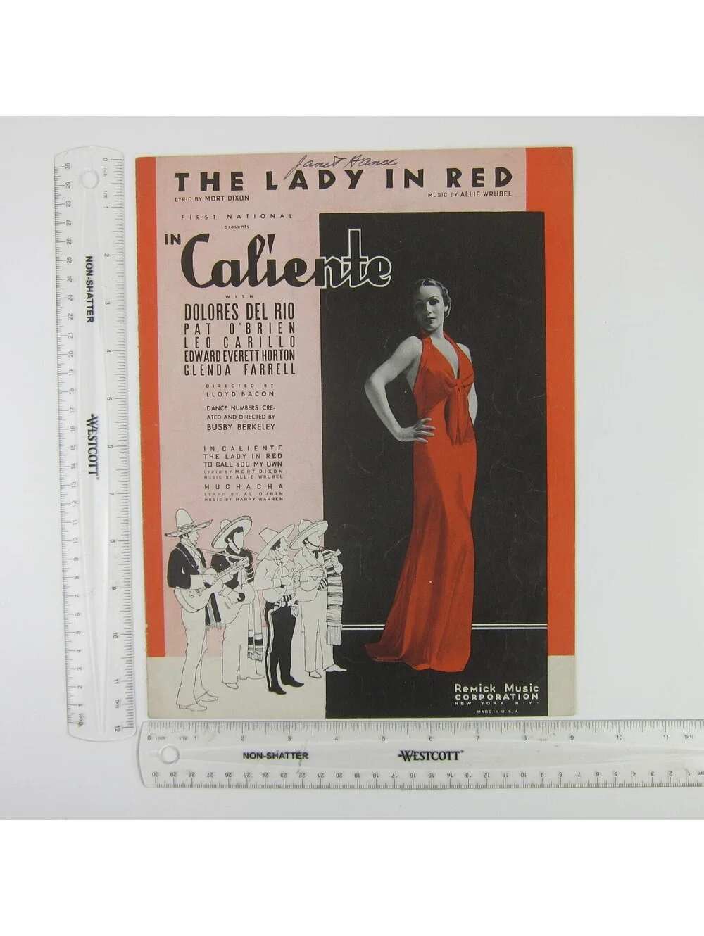 Sheet Music The Lady In Red Caliente Dolores Del Rio Pat O'brien Vintage 1935